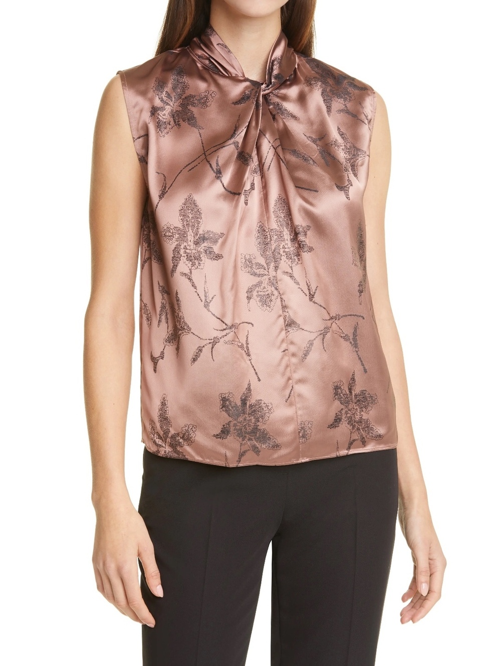 Vince Women's Sleeveless Satin Blouse with Floral Print, XS, New with Tags